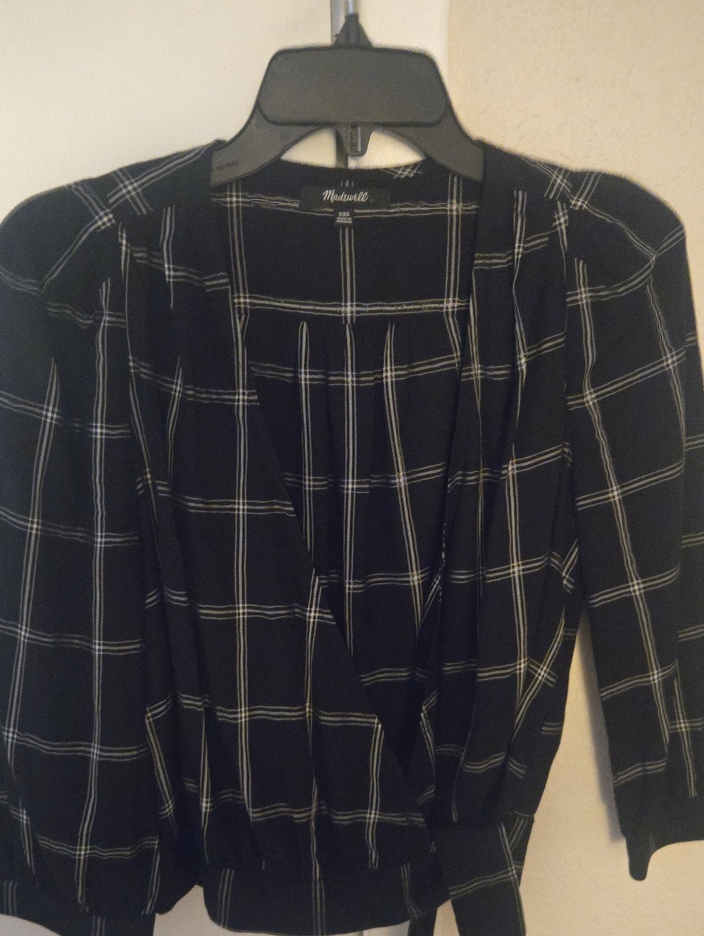 Madewell Black Plaid Wrap Blouse